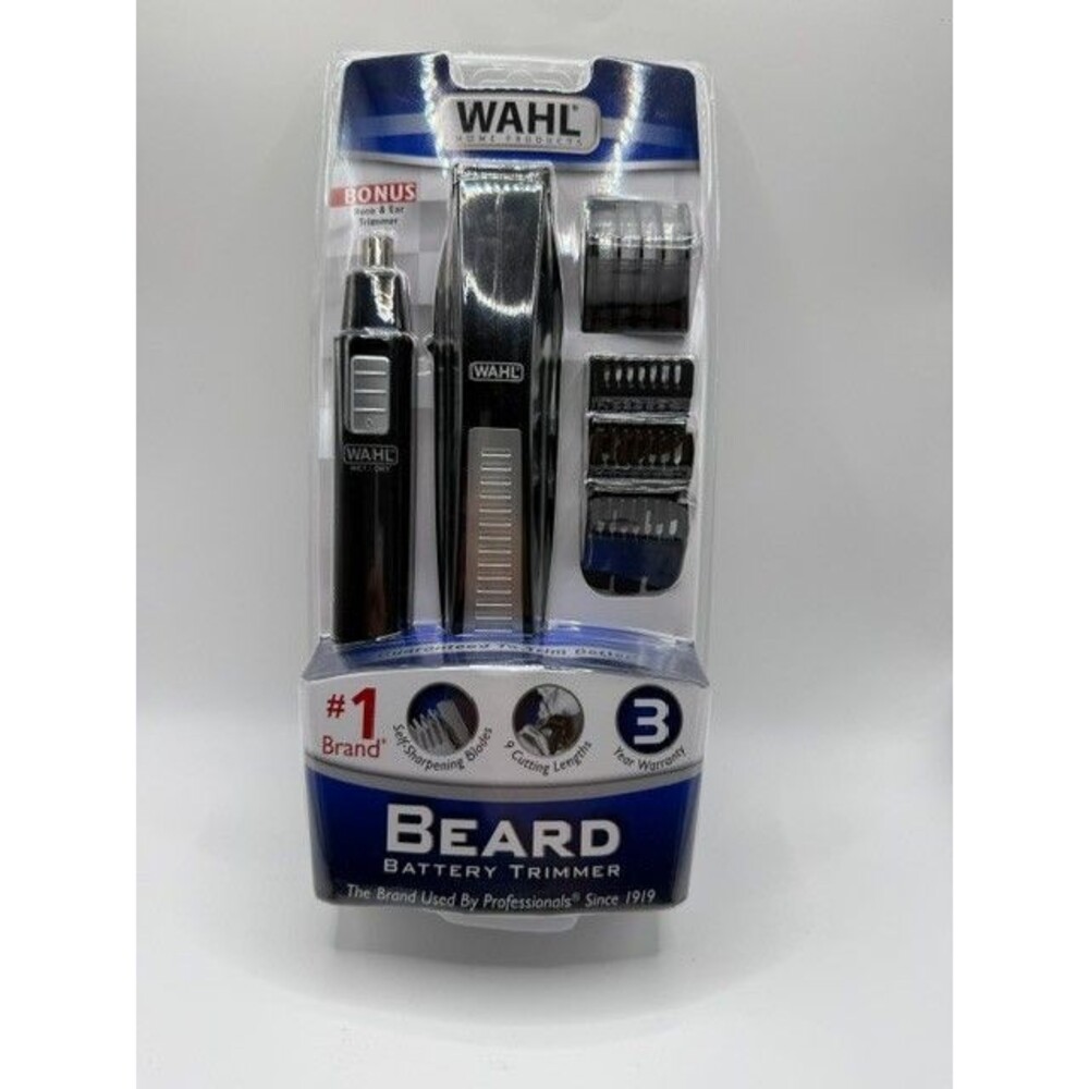 NEW Wahl Beard Trimmer Kit Bonus Nose Ear Brow Trimmer 5537-1801 Battery